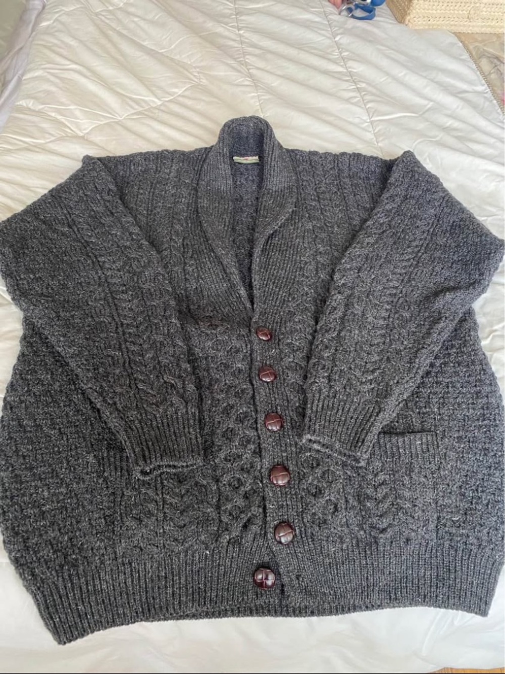 Men's Shawl Collar Chunky Knit Cardigan Sweater - Dark Gray